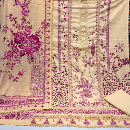 Pure Lawn Cotton Lacework Suit (Unstitched)