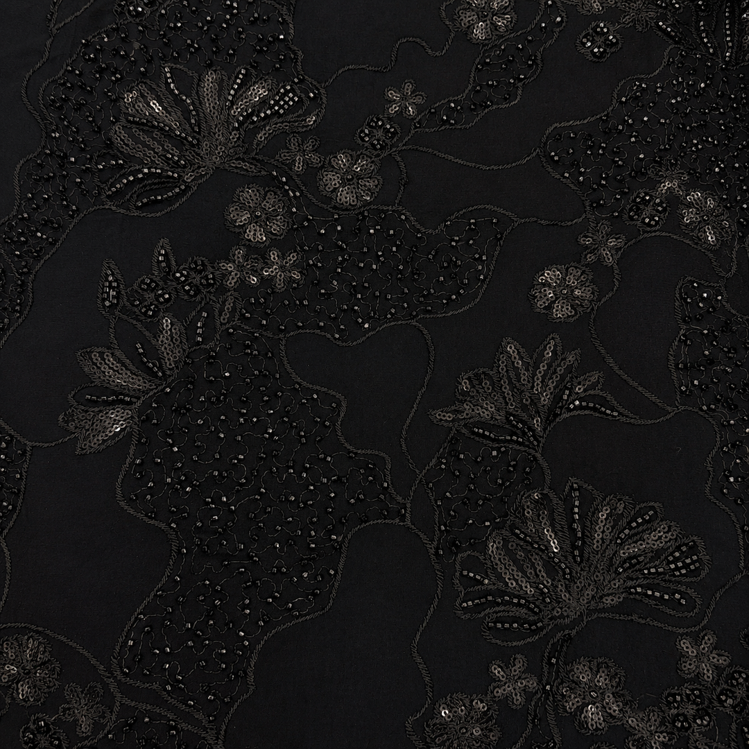 Pure Georgette Beads Cutdana and Sequins Embroidered Fabric Black (₹950 per meter)