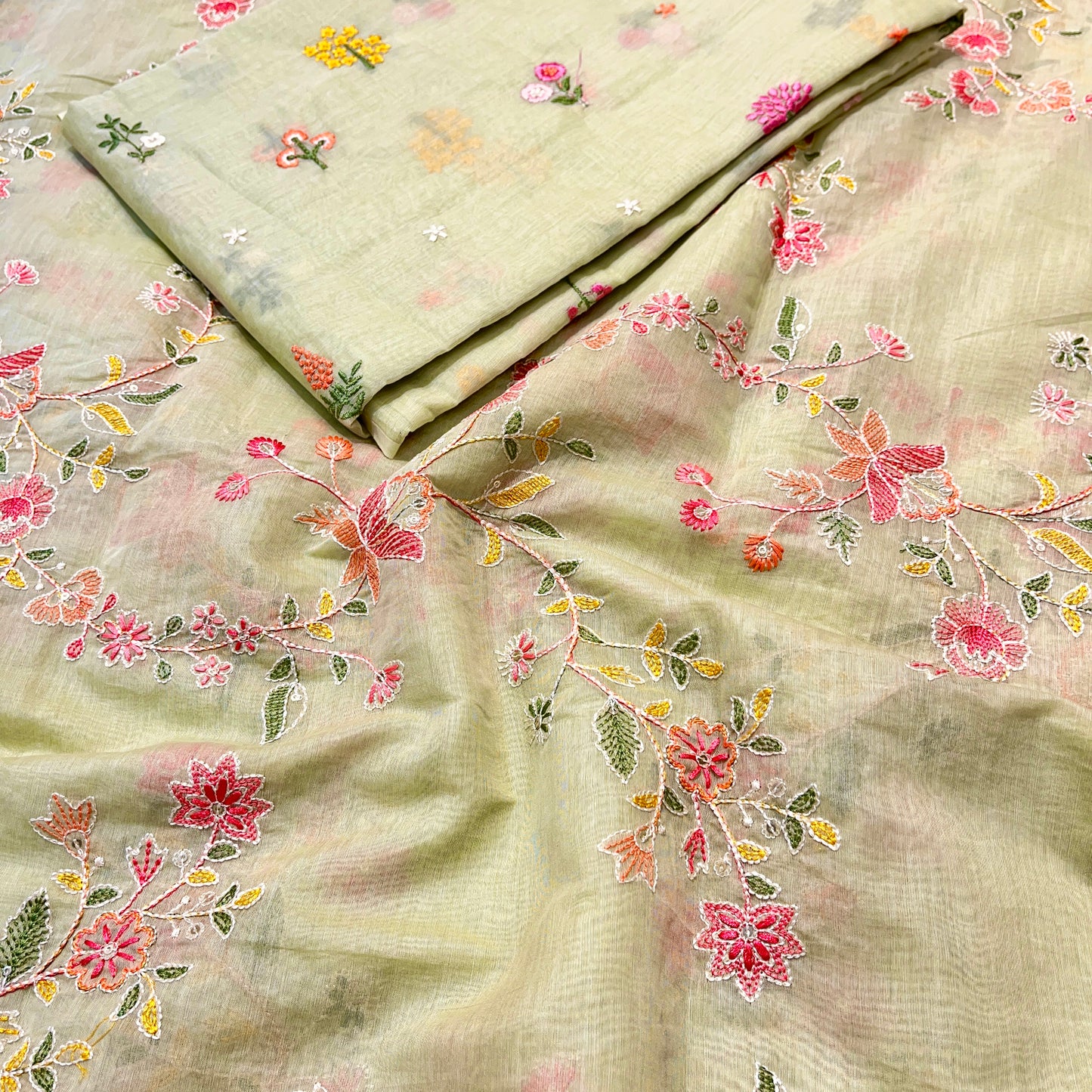 Mul Chanderi Silk Embroidered Combo of (Shirt+Bottom)