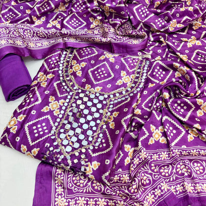 Authentic Gajji Silk Unstitched Suit with Mirror Neckline  (₹3295 per suit)