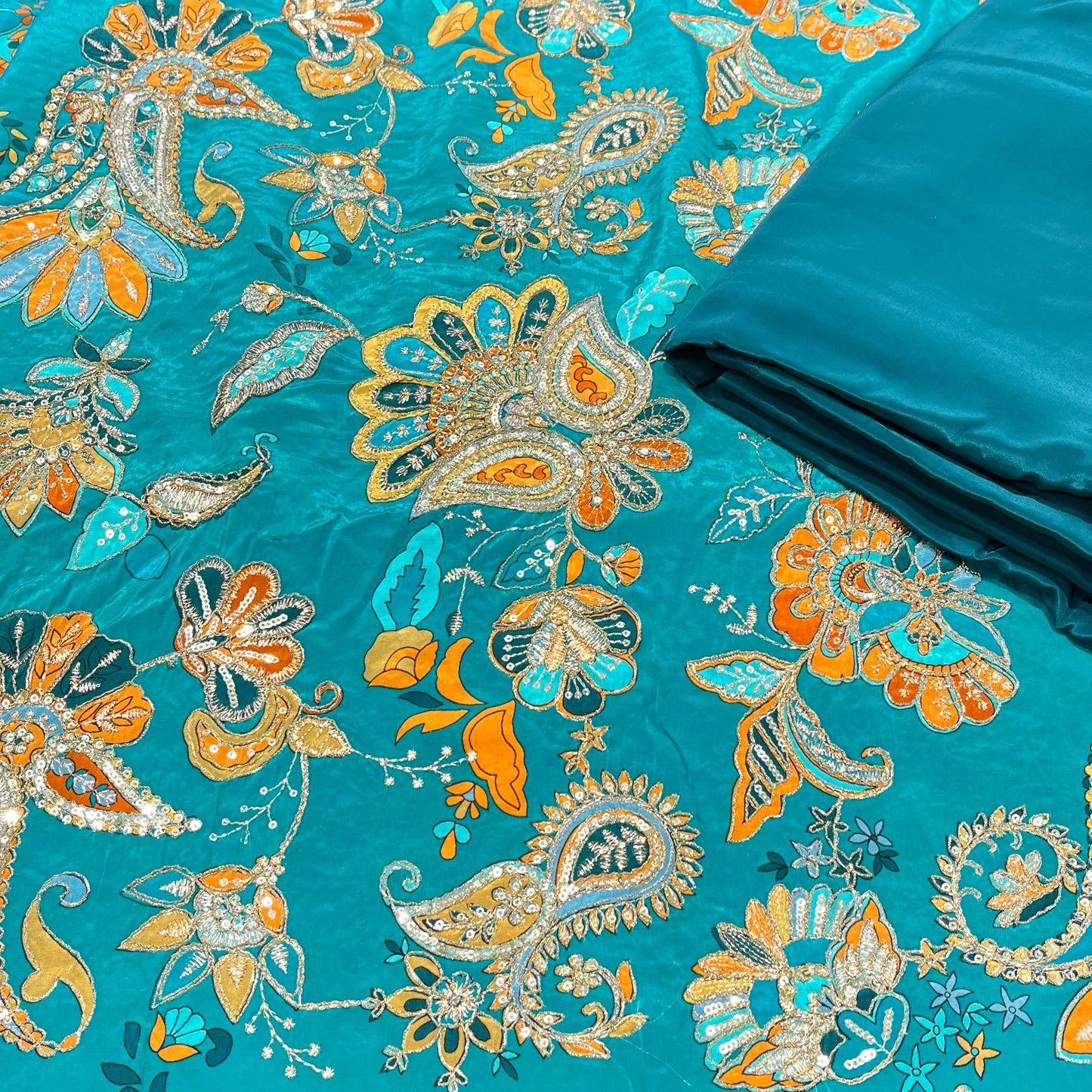 Pure Crepe Position Embroidery with Plain Crepe