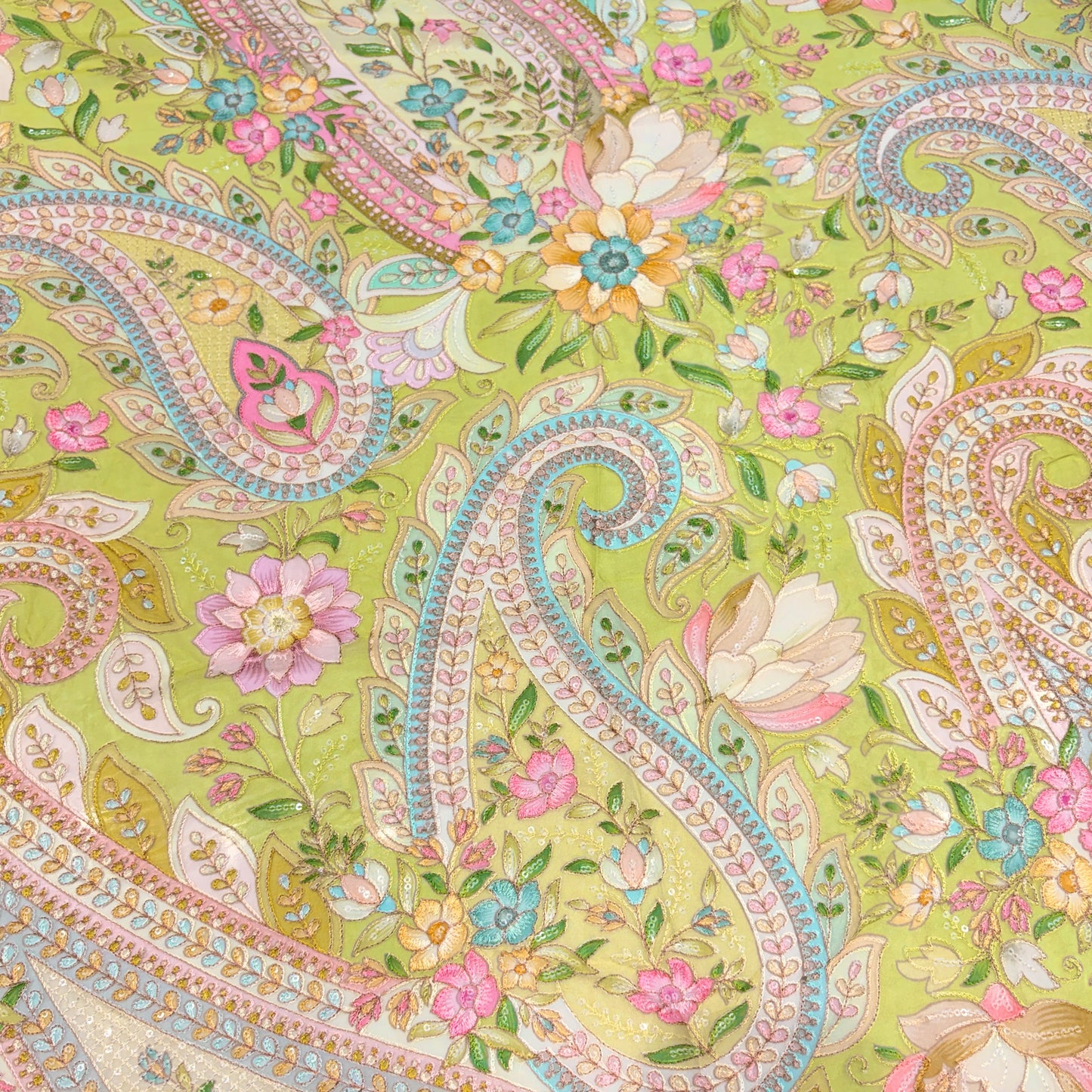 Luxury Pure Organza Paisley Position Print Embroidery (₹1350 per meter)