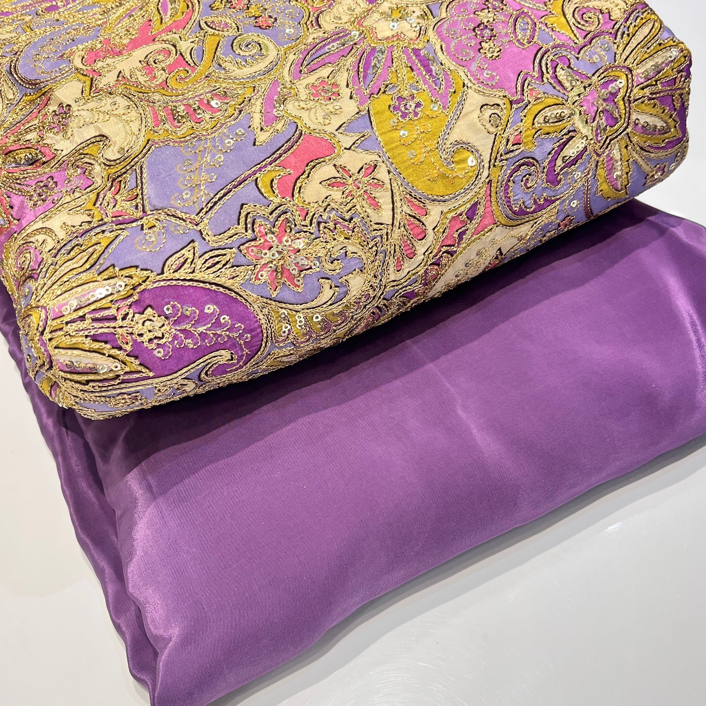 Pure Crepe Position Print + Embroidery with Plain Crepe