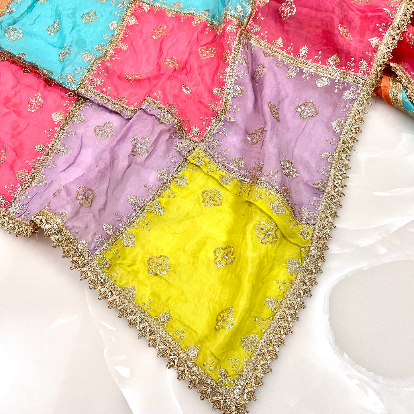 Multi Color Organza Embroidered Dupatta with Matching Pure Crepe Combo