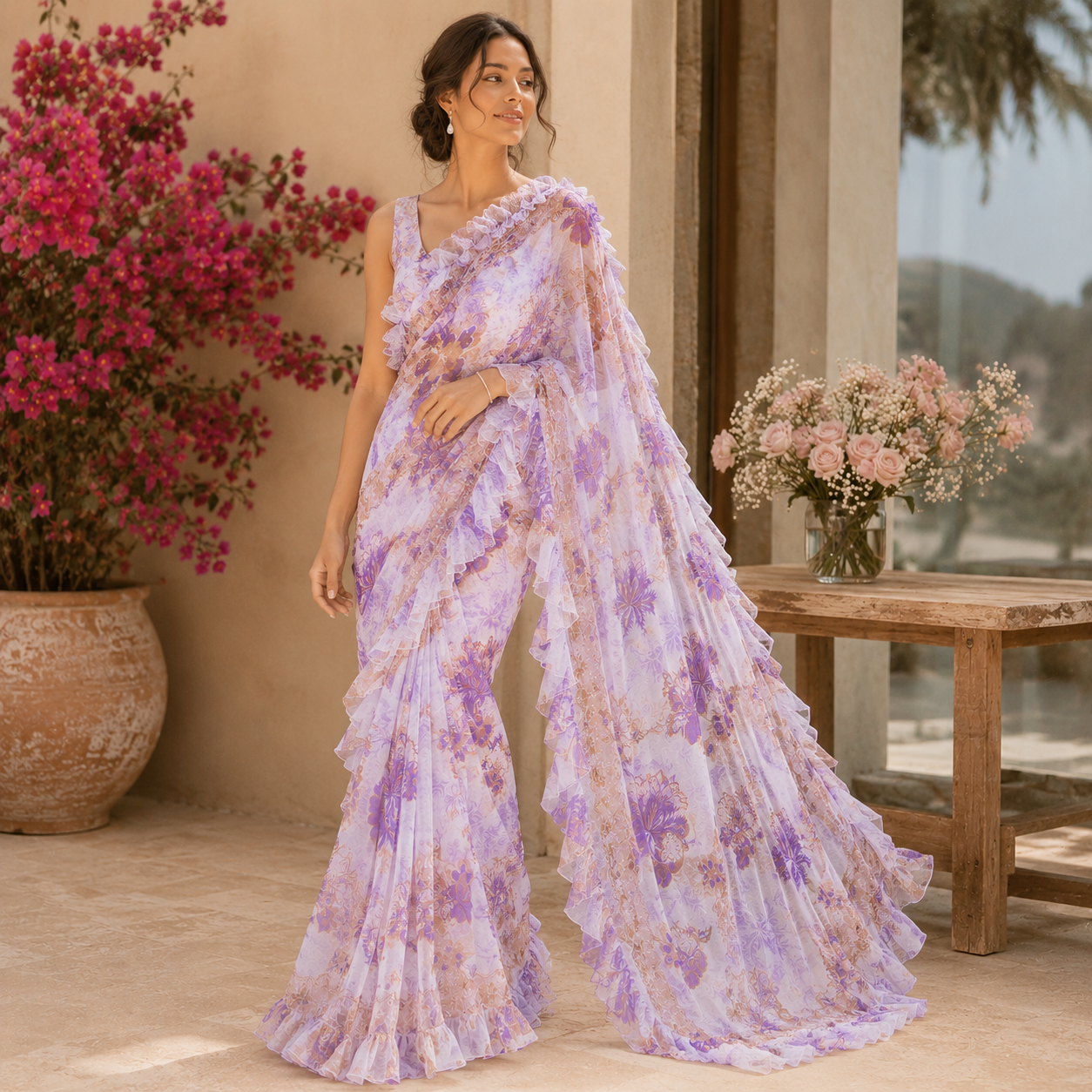 Soft Flowy Pure Viscose Georgette Floral Print Fabric for Dresses, Sarees & Co-Ord Sets (₹350 per meter)