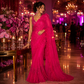 Fuchsia Pink Heavy Beads Work Party Wear Georgette Fabric (₹950 per meter)