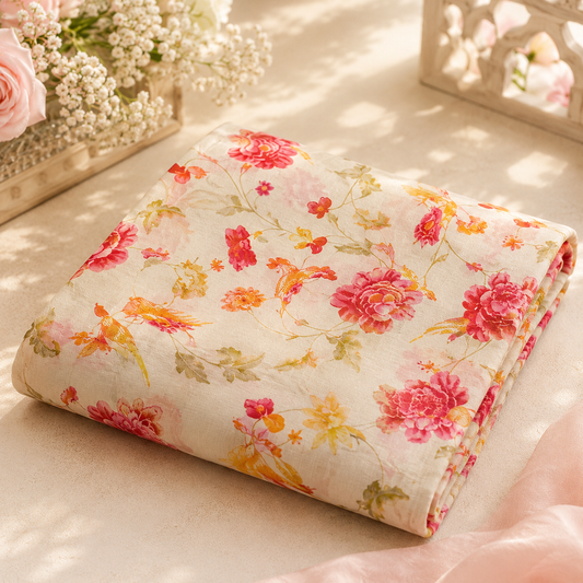 Spring Blossom Pure Viscose Georgette Dress Material Fabric (₹350 per meter)