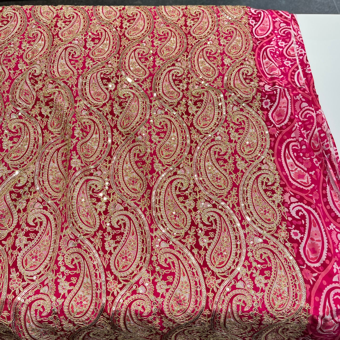 Pure Crepe Paisley Print with Embroidery
