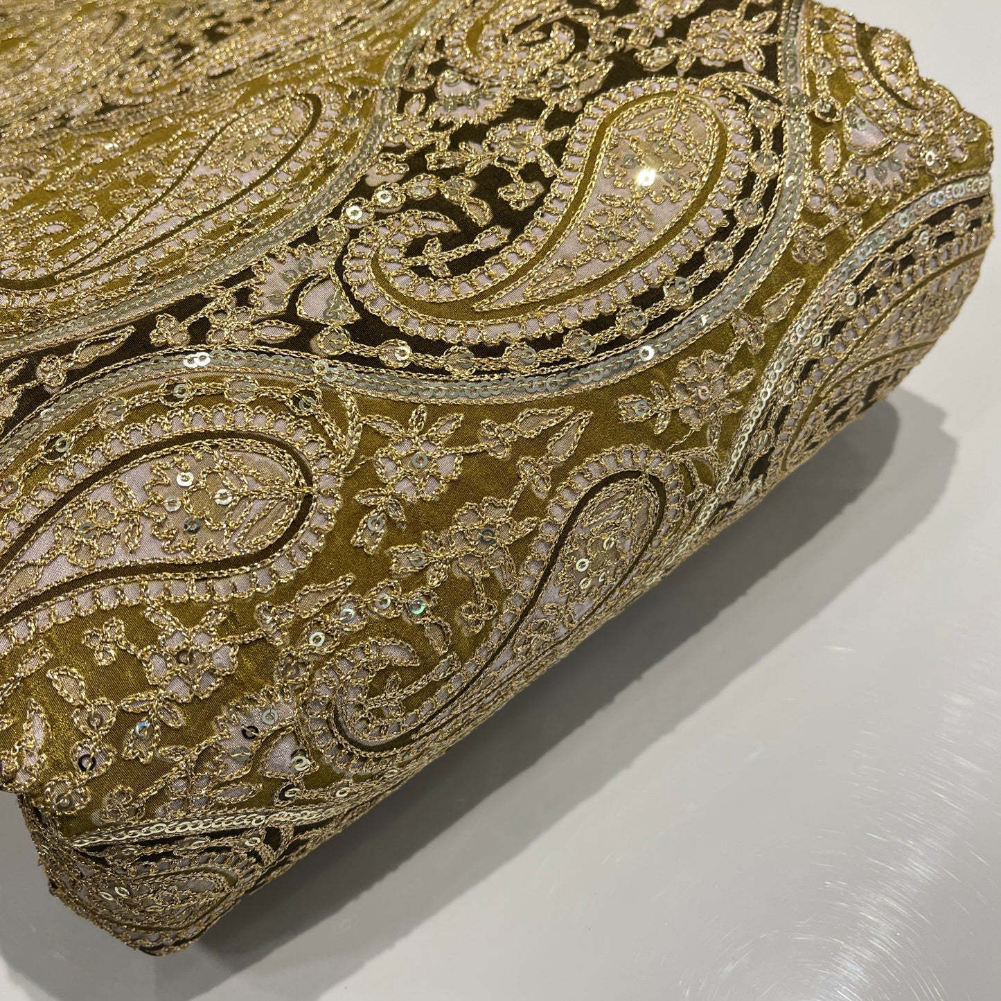Pure Crepe Paisley Print with Embroidery