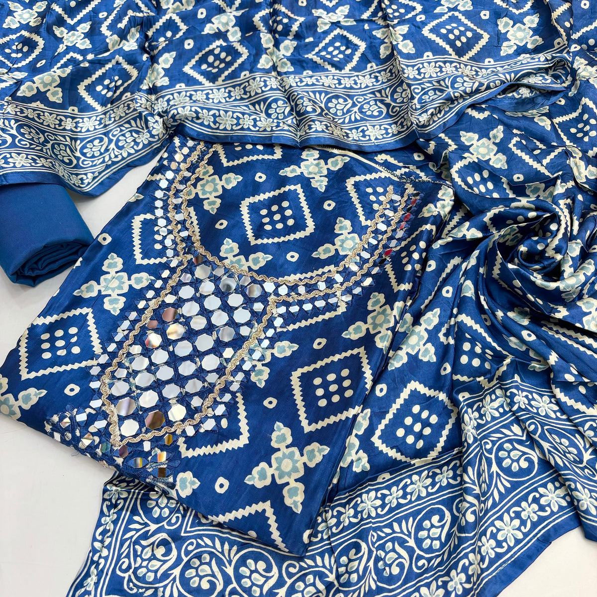 Authentic Gajji Silk Unstitched Suit with Mirror Neckline  (₹3295 per suit)