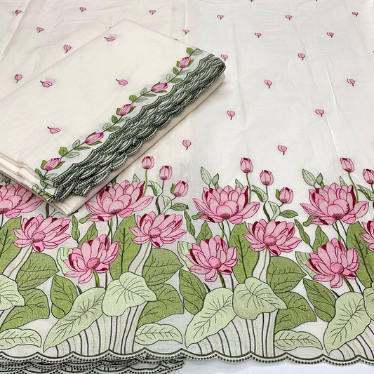 Pure Cotton Embroidery 52” with 
Matching Embroidery for Dupatta 40” & Plain Bottom
