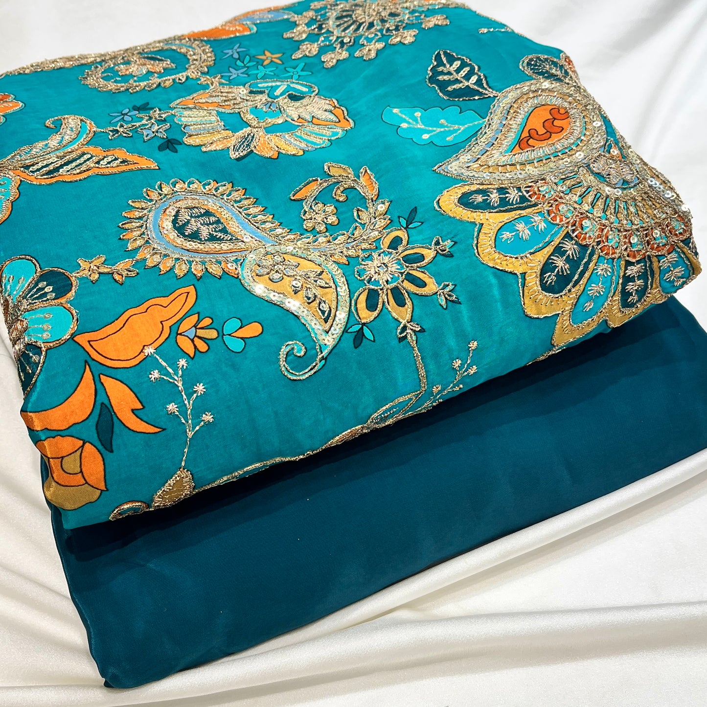 Pure Crepe Position Embroidery with Plain Crepe