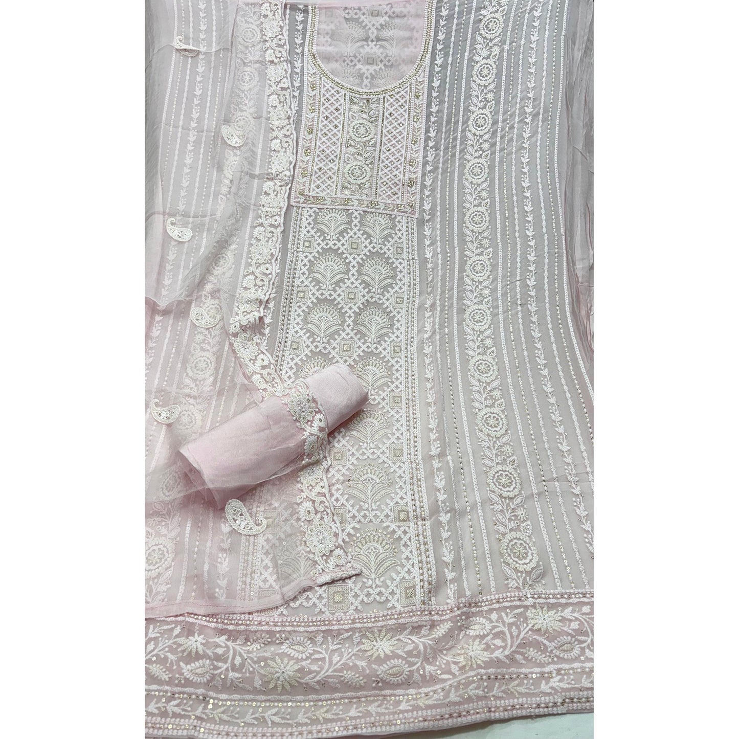 Pure Georgette Lakhnawi work Unstitched Patel Suit