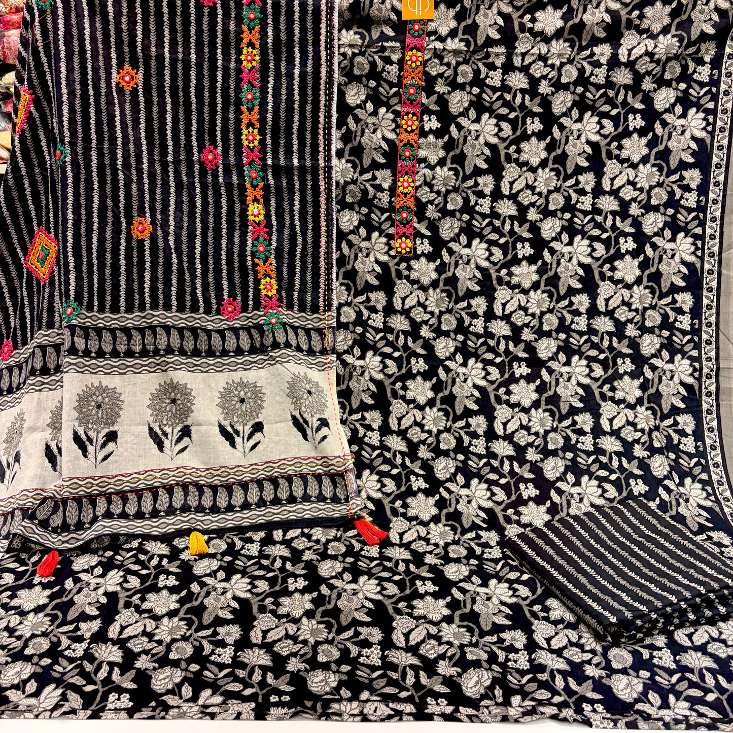 Pure Cotton Black Kutchi Suit (Unstitched)