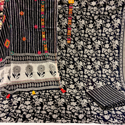 Pure Cotton Black Kutchi Suit (Unstitched)