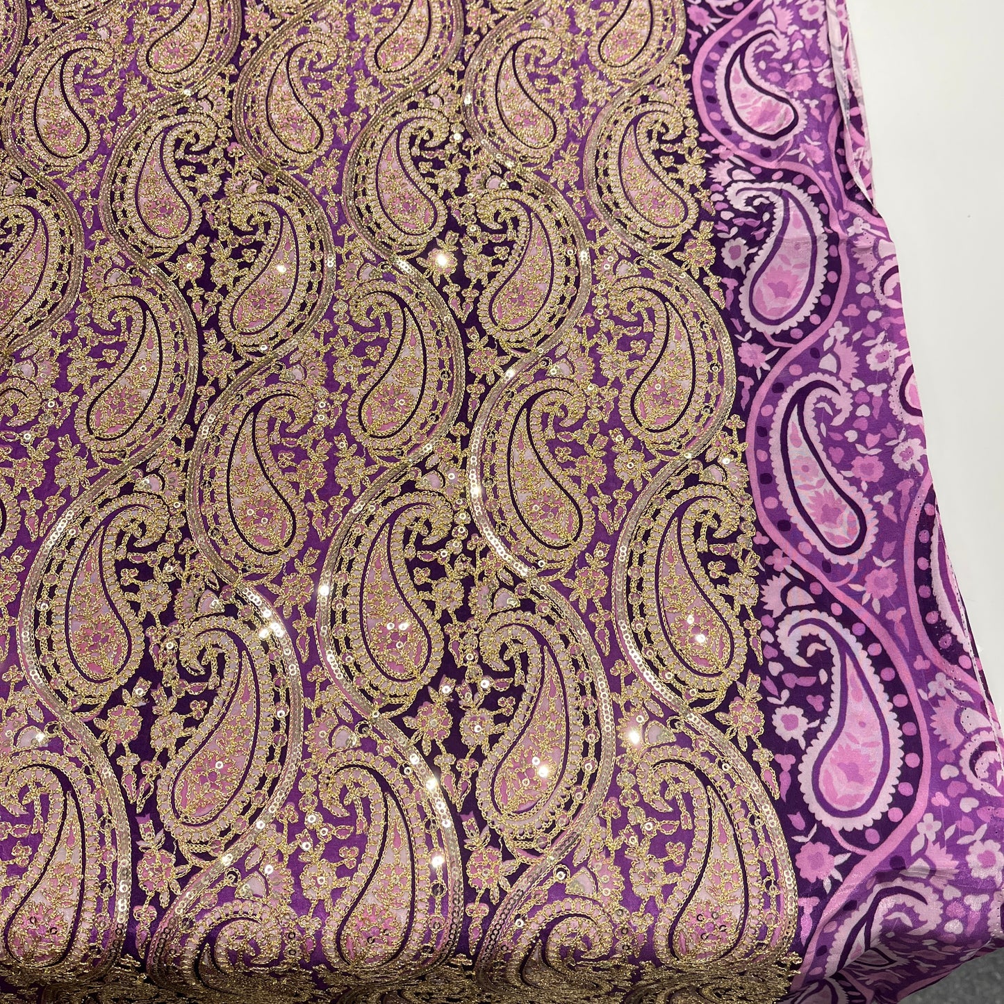 Pure Crepe Paisley Print with Embroidery