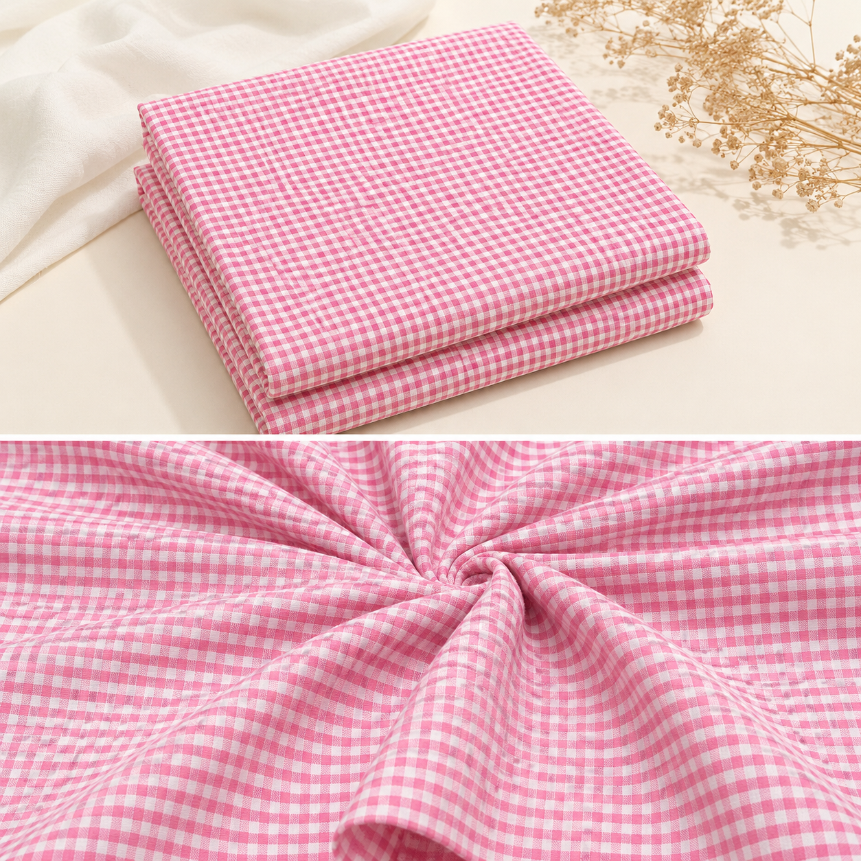 Pure Cotton Checked Fabric by Meter | Soft Breathable Cotton for Cord Set Dresses, Kurtis & Shirts (₹250 per meter)