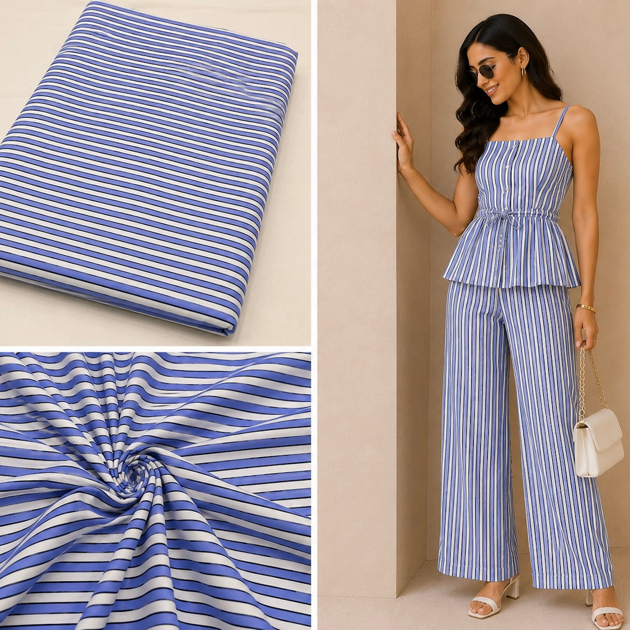 Pure Cotton Striped Fabric Big Width – Summer Dress & Shirt Material