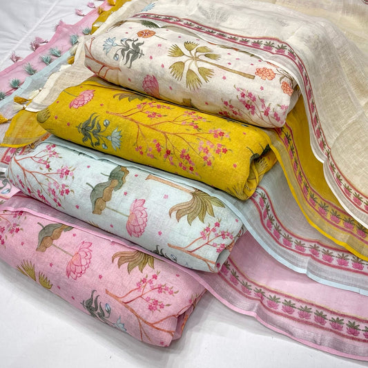 Pure Linen Print Combo (Top+Dupatta)