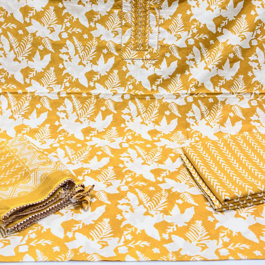 Pure Cotton Print with Neck work Suit (3pc)
