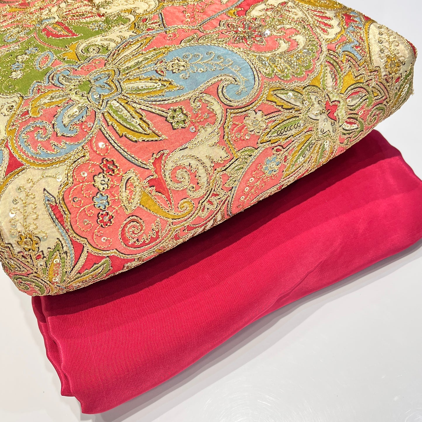 Pure Crepe Position Print + Embroidery with Plain Crepe