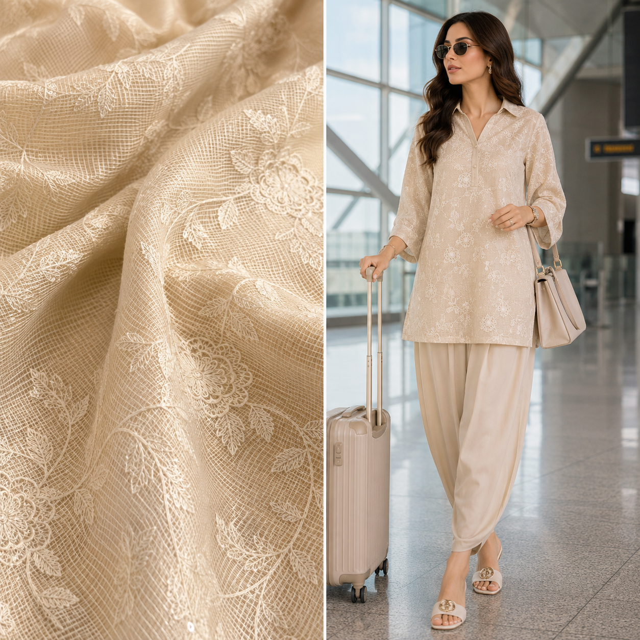 Premium Floral Embroidered Kota Doriya Fabric (₹400 per meter)