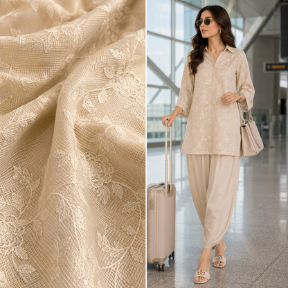 Premium Floral Embroidered Kota Doriya Fabric (₹400 per meter)