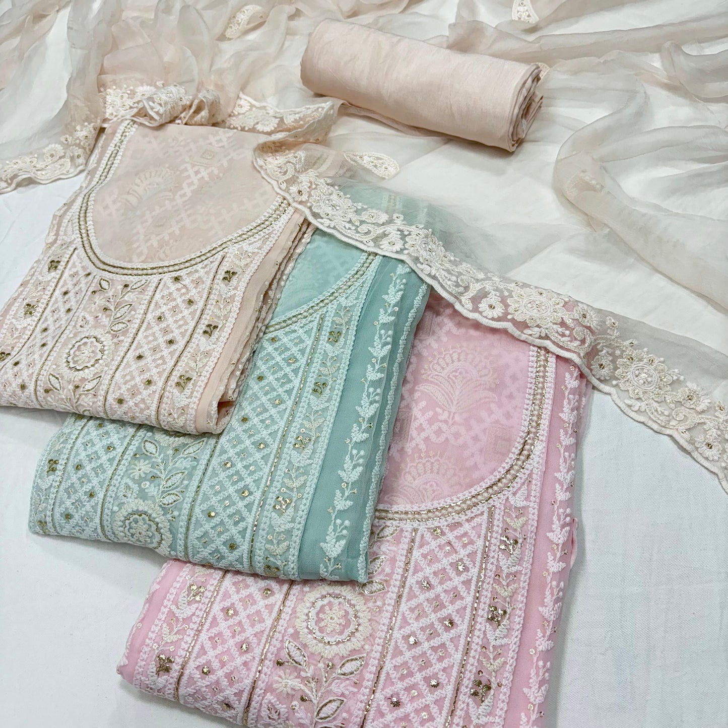 Pure Georgette Lakhnawi work Unstitched Patel Suit