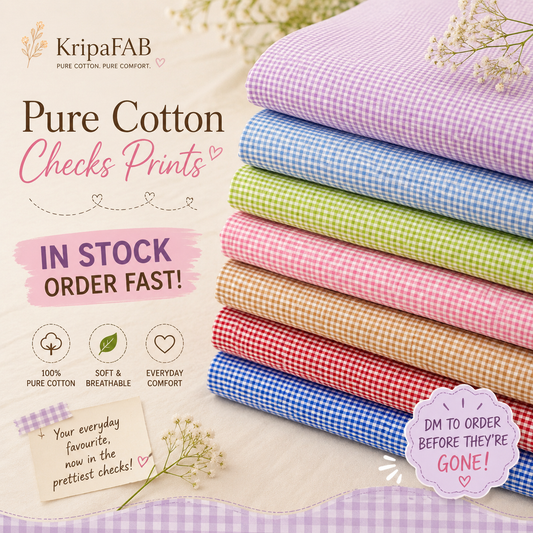 Pure Cotton Checks Prints ₹250/mtr