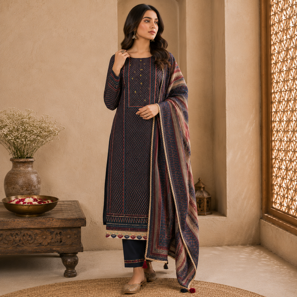 Organic Cotton Lacework Unstitched Suit Surmyi Black (₹2550 per suit)