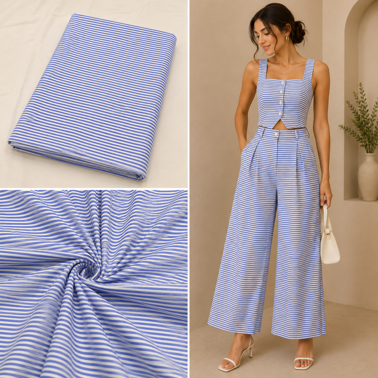 Pure Cotton Striped Fabric Big Width – Summer Dress & Shirt Material