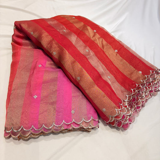 4D Organza Tissue Stripes with Scallop Borders 40”