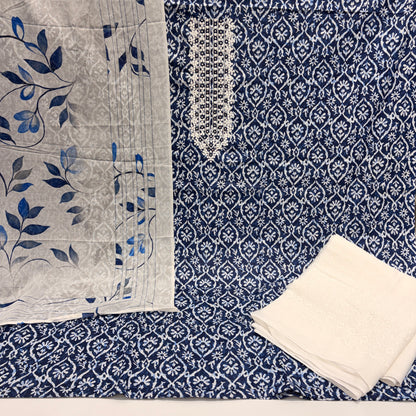Pure Cotton Brush Print Suit (Unstitched)