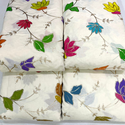Pure Cotton Hand Prints with Gota Embroidery