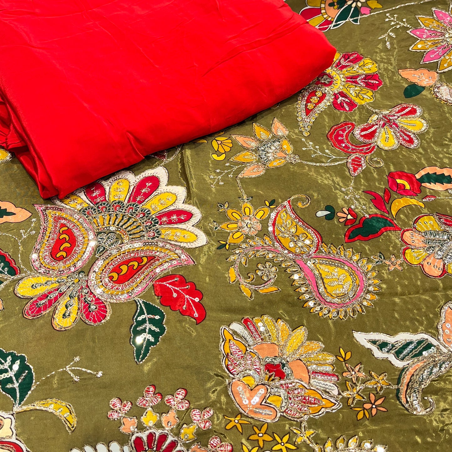 Pure Crepe Position Embroidery with Plain Crepe