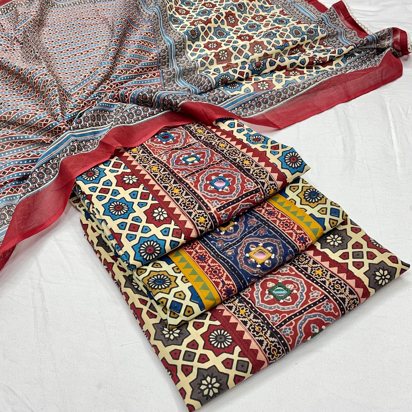 Pure Cotton Ajrakh Printed Suit (Unstitched)