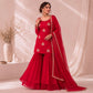 Magenta (Red + Pink) Organza Shimmer Suit with Heavy Nalki Cutdana Embroidery & Handwork Dupatta | Unstitched Punjabi Suit (₹2999 per suit)
