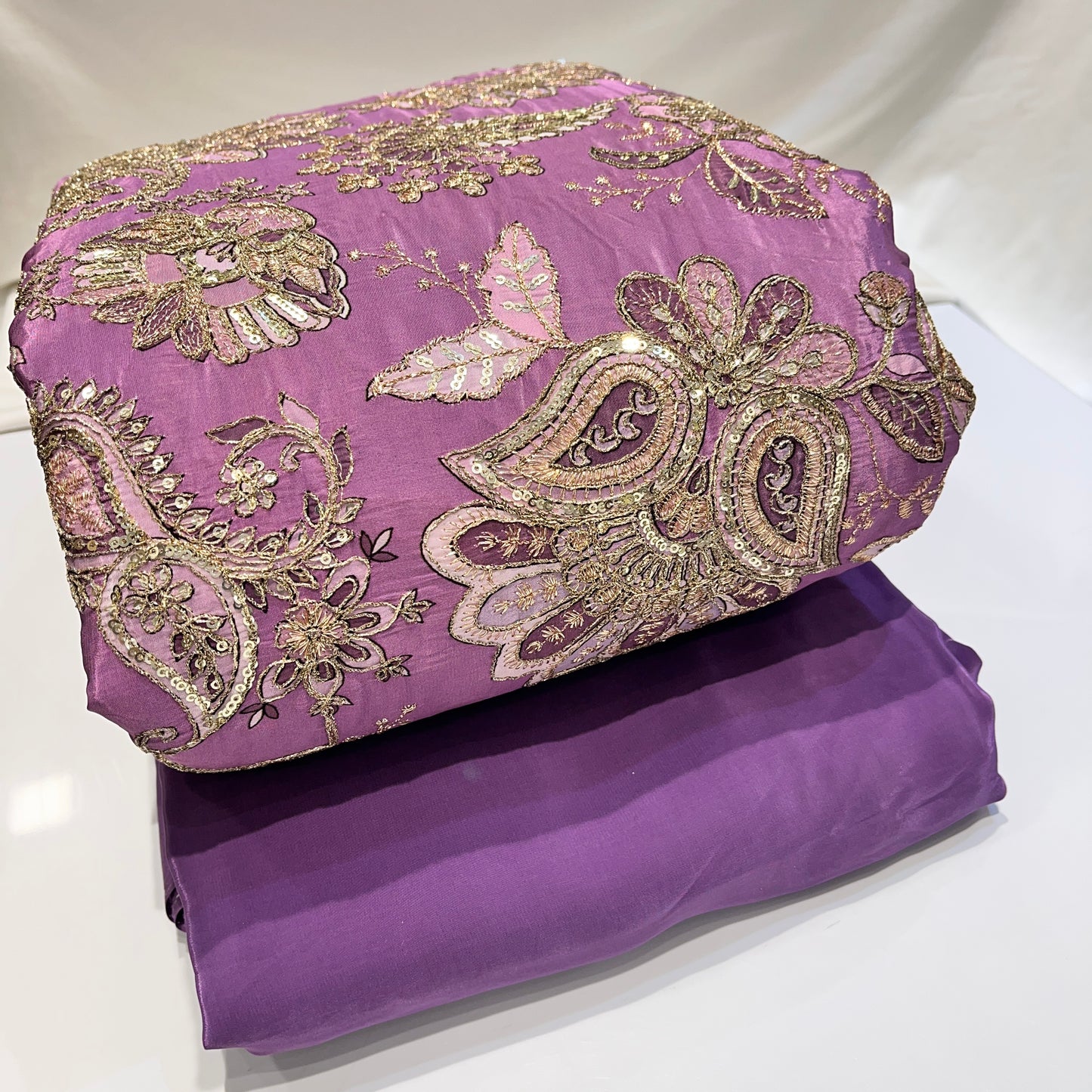 Pure Crepe Position Embroidery with Plain Crepe