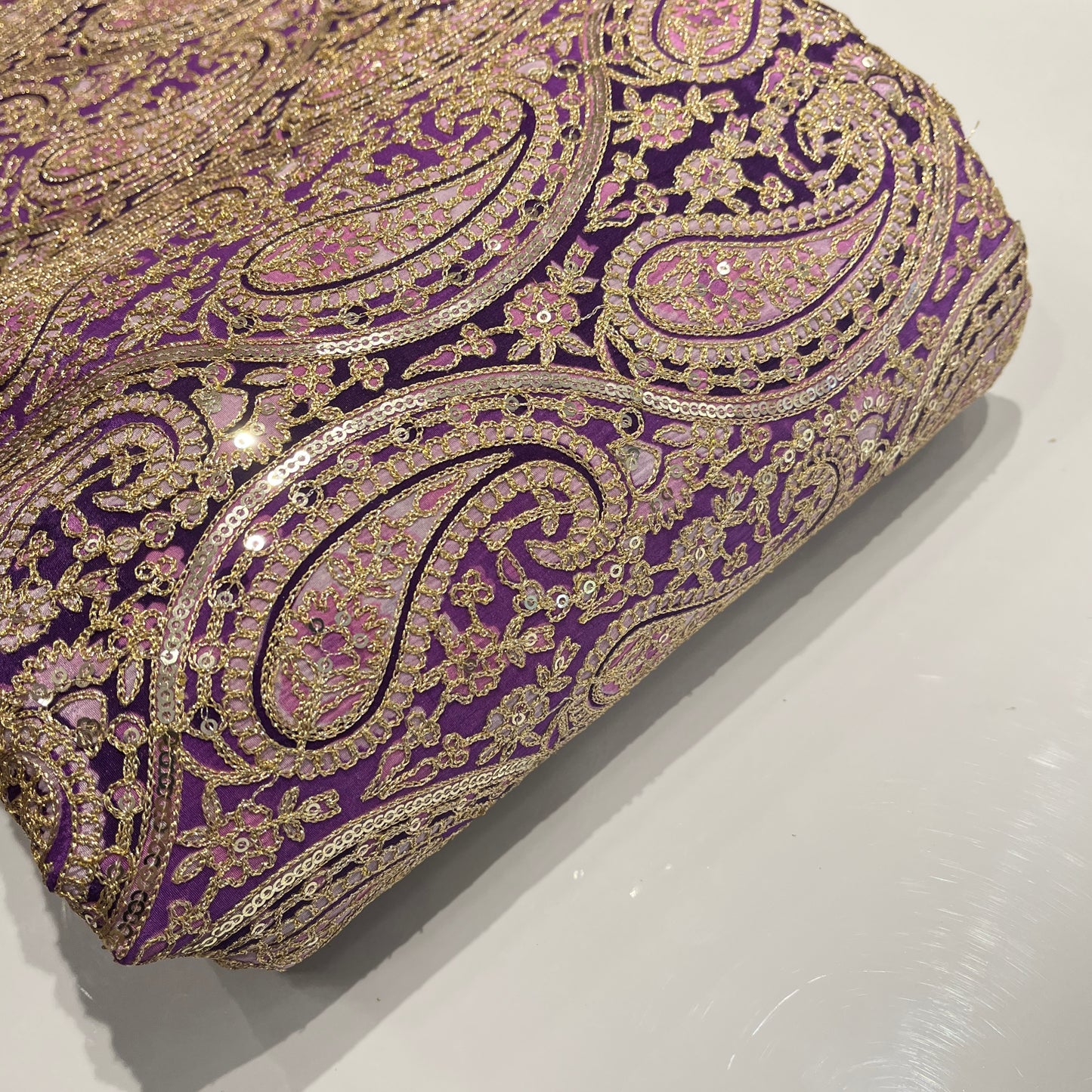 Pure Crepe Paisley Print with Embroidery