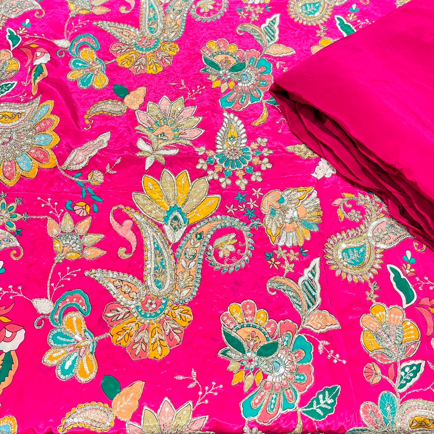 Pure Crepe Position Embroidery with Plain Crepe