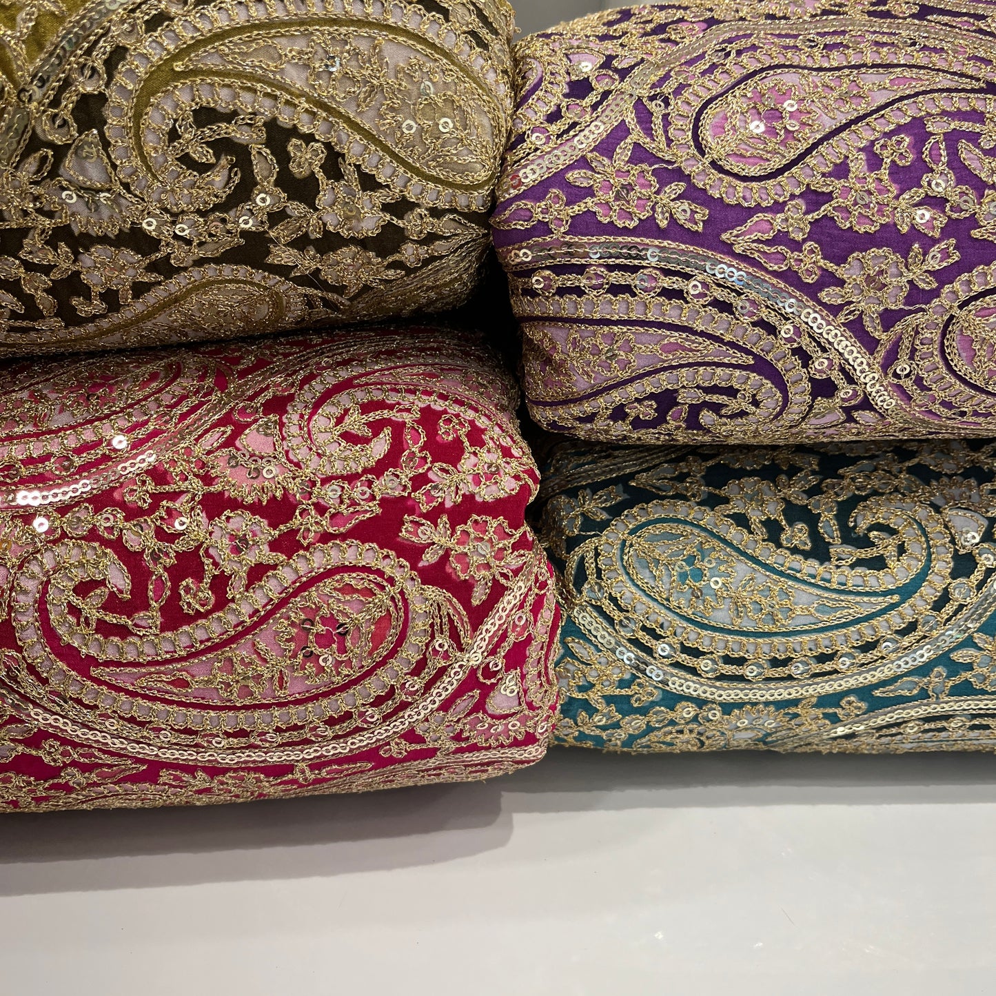 Pure Crepe Paisley Print with Embroidery