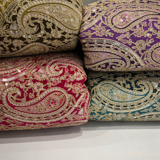 Pure Crepe Paisley Print with Embroidery
