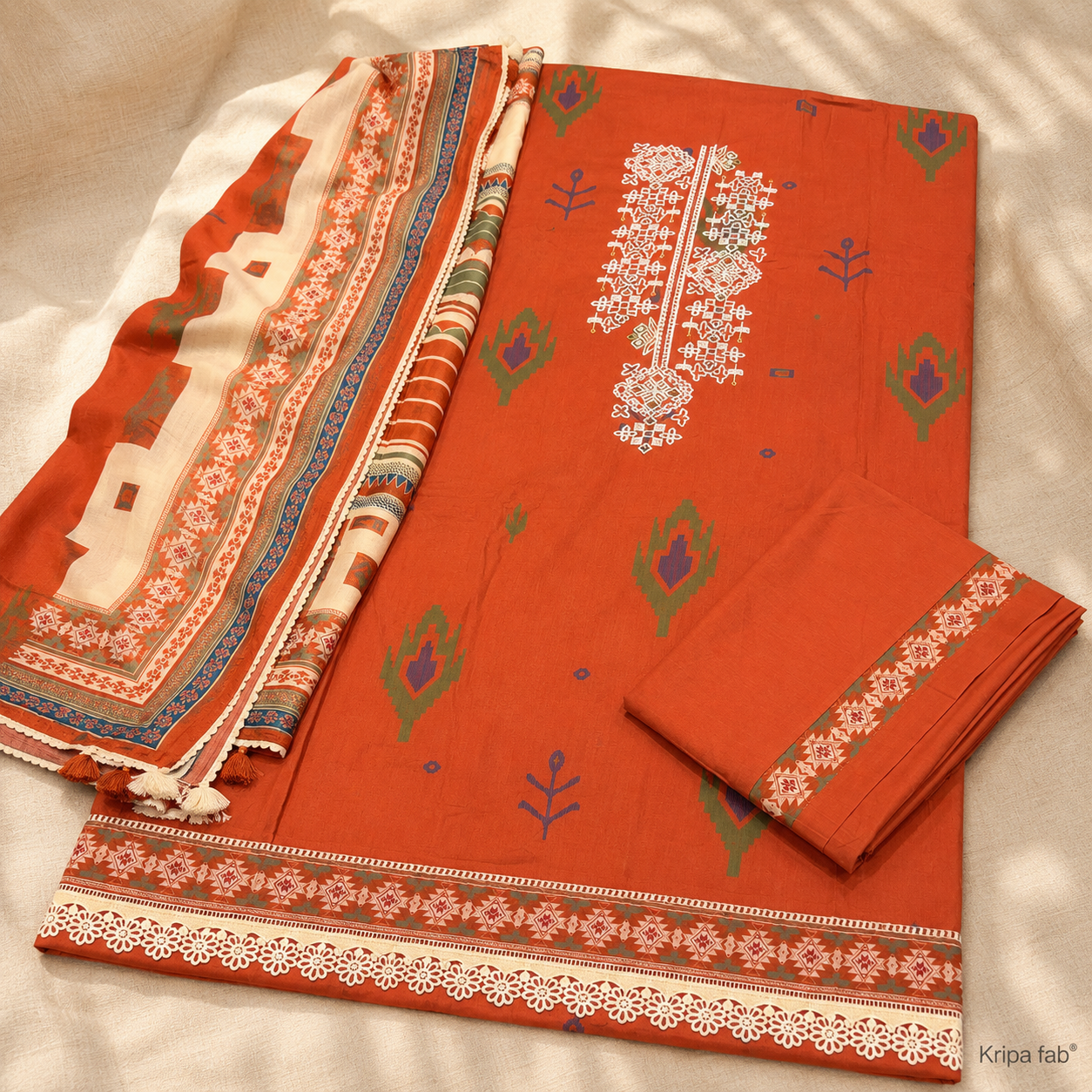Pure Cotton Lacework Unstitched Suit (₹2150 per suit)