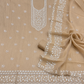 Premium Gold Foil Patti Crush Silk Tissue Embroidered Unstitched Suit Set | Pakistani Style | Taupe Beige (₹4500 per suit)