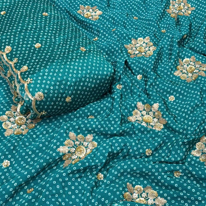 Pure Crepe Bandhani Cutdana Nalki Work with Matching Chinon Dupatta