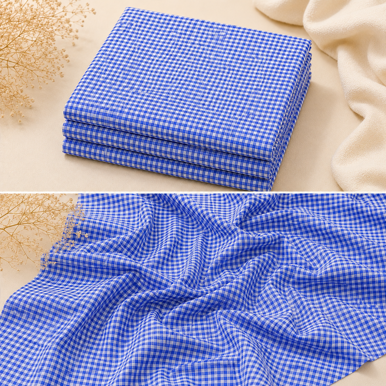 Pure Cotton Checked Fabric by Meter | Soft Breathable Cotton for Cord Set Dresses, Kurtis & Shirts (₹250 per meter)