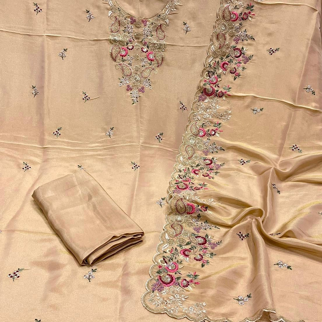 Pure Tissue Embroidered Suit (Shirt/Bottom/Dupatta)