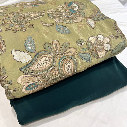 Pure Crepe Position Embroidery with Plain Crepe