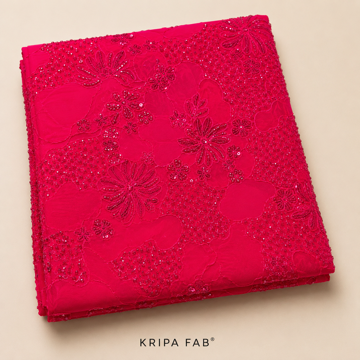 Fuchsia Pink Heavy Beads Work Party Wear Georgette Fabric (₹950 per meter)
