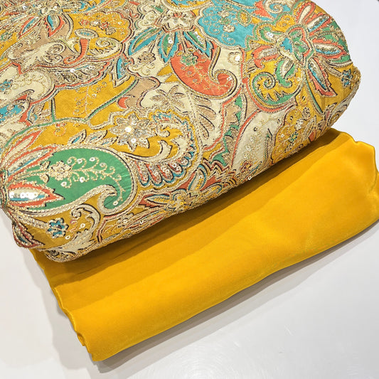 Pure Crepe Position Print + Embroidery with Plain Crepe
